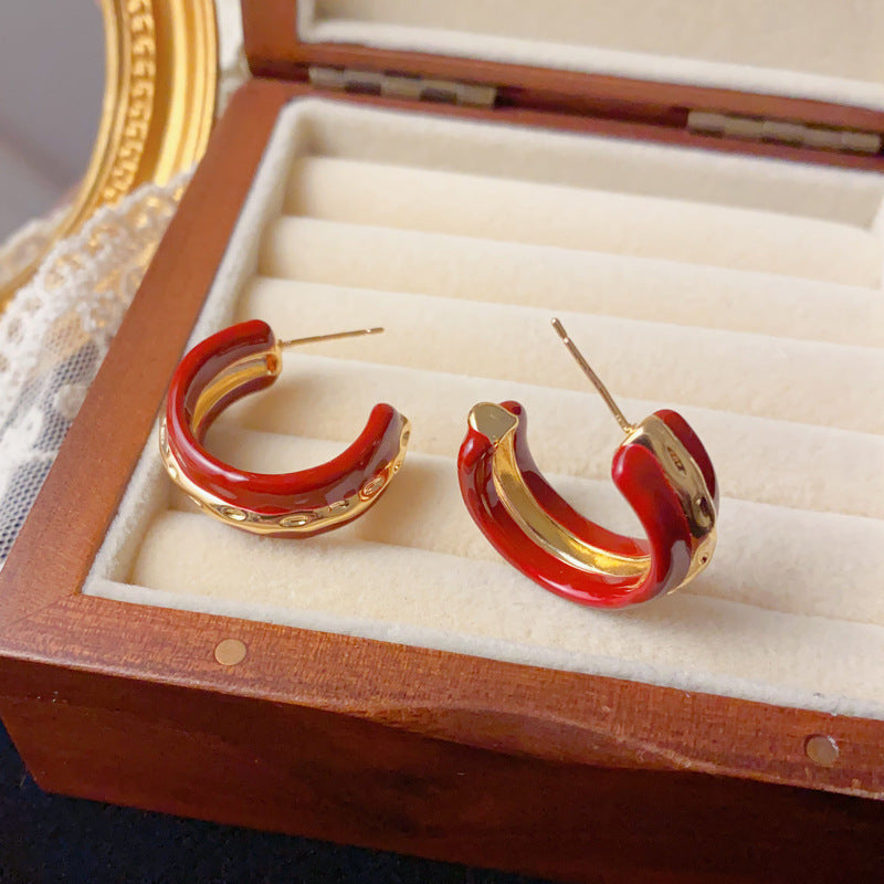 Luxury Drip-Oil Metal C-Hoop Earrings – Minimalist Design