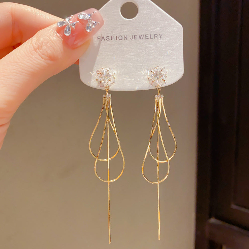 Eaioncol Geometric Long CZ Tassel Drop Earrings Gold Silver