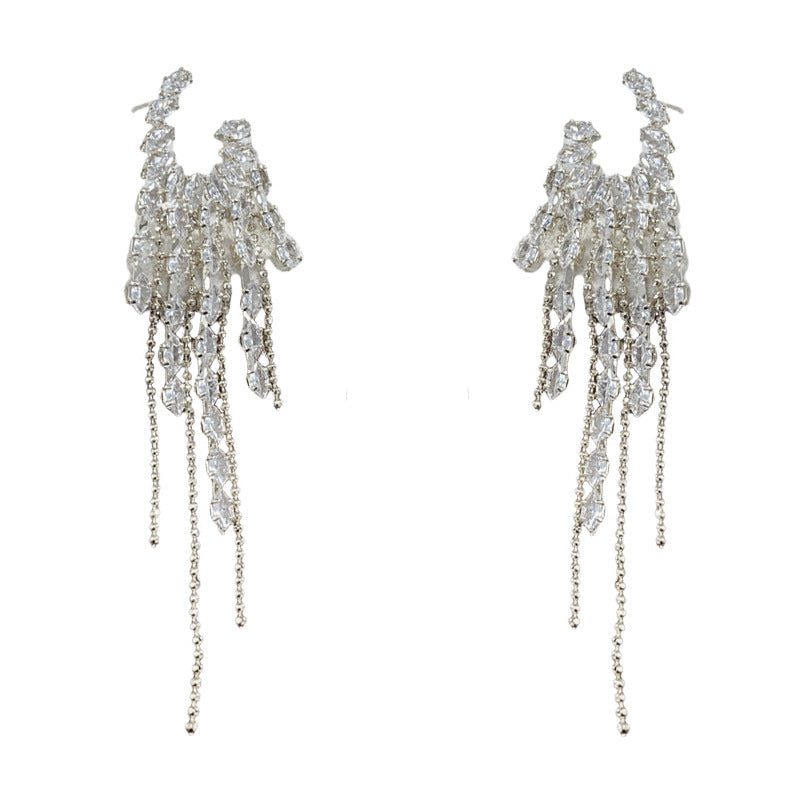 Luxury Zircon Geometric Tassel Drop Earrings – Elegant Design