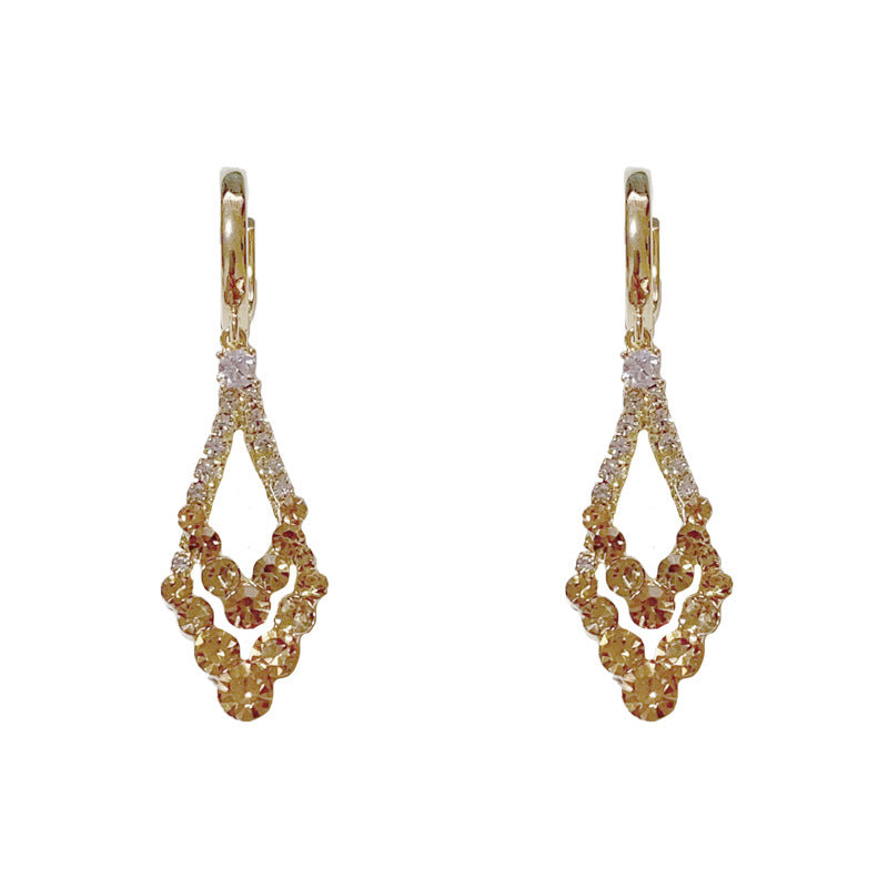 14K Gold-Plated Double-Layer Brown Zircon Hoop Earrings-Elegant Design