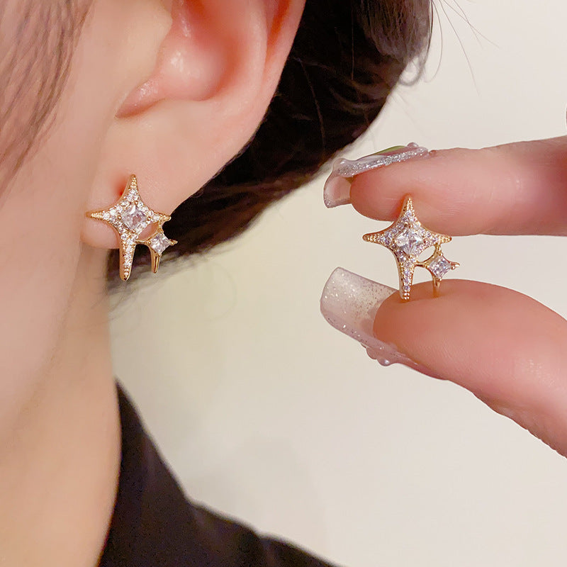 14K Gold-Plated Star Zircon Stud Earrings - Sparkling Geometric Design