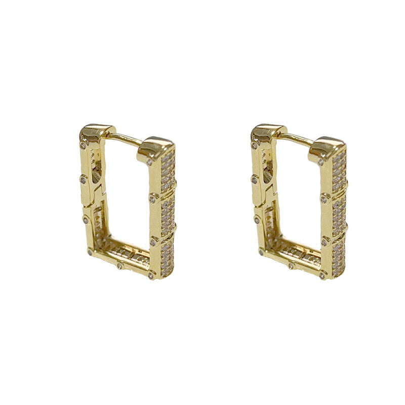 14K Gold Plated Full Zircon Geometric Square Hoop Earrings - Luxe Minimalist Design