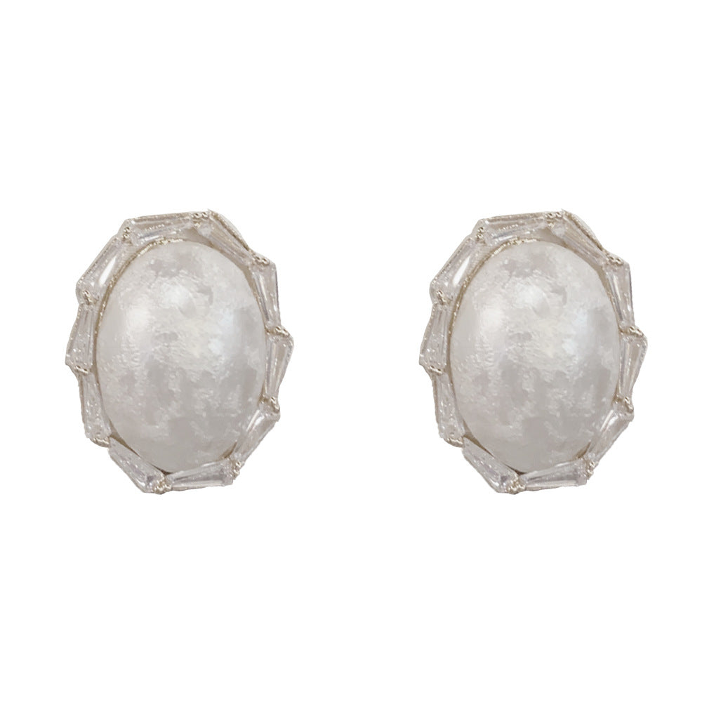 Eaioncol CZ Halo Oval Pearl Stud Earrings Gold Silver