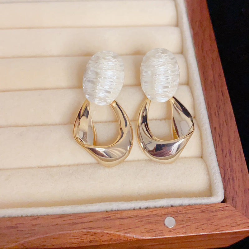 Eaioncol Oval Metal Geometric Drop Earrings Gold
