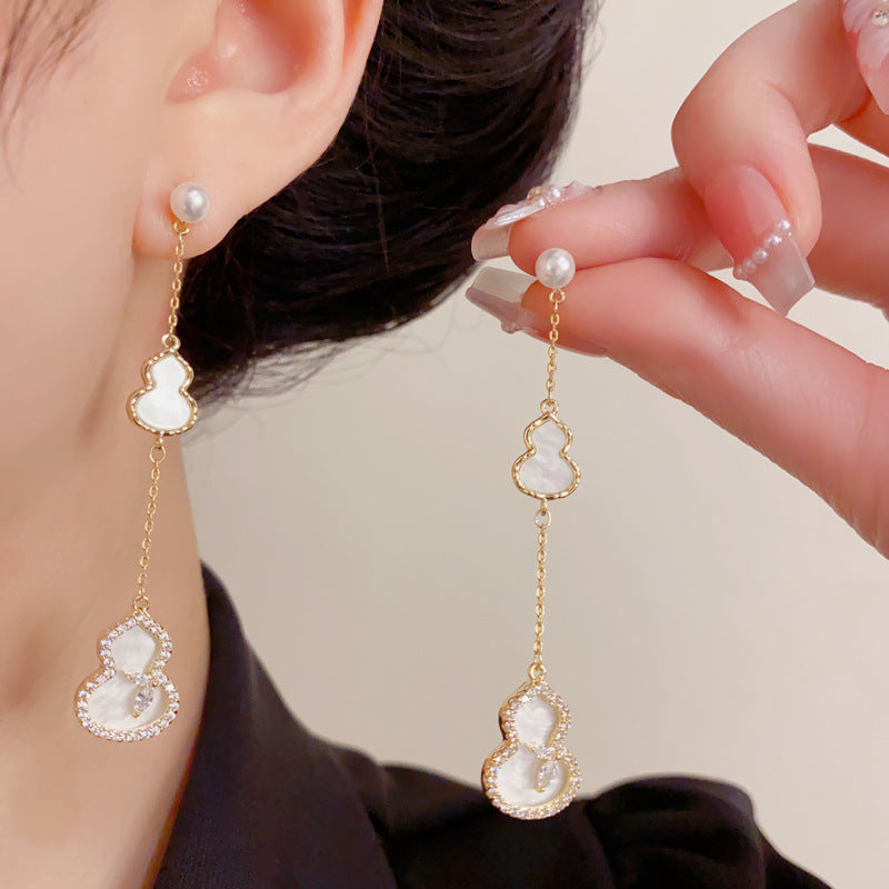 Eaioncol Gourd Tassel CZ Drop Earrings Pink White