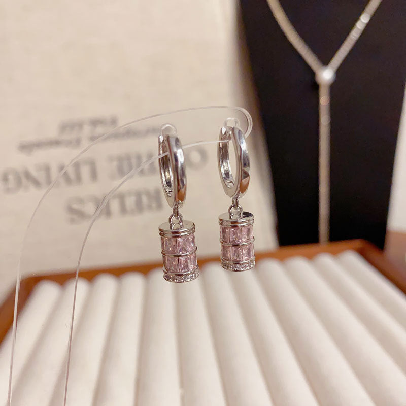 Elegant Pink Cylinder Stud Earrings – Minimalist Design