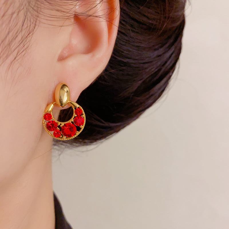 Luxury Full-Zircon Hollow Circle Drop Earrings – French Design