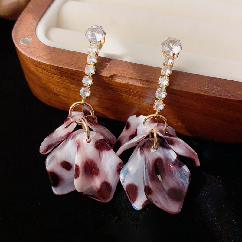 Elegant Zircon Acrylic Petal Drop Earrings – Floral Design