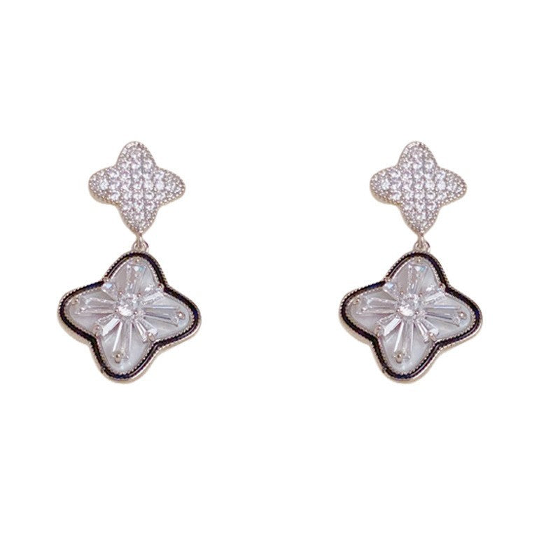 Eaioncol Four Leaf Clover CZ Drop Earrings Gold Silver