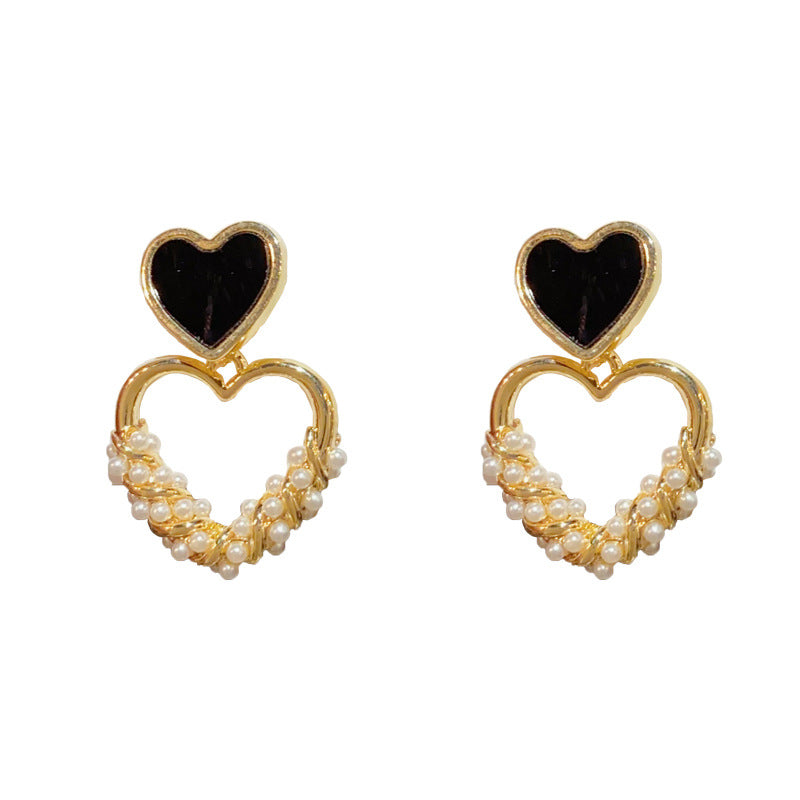 14K Gold-Plated Black Heart Shape Ear Cuffs - Minimalist Design