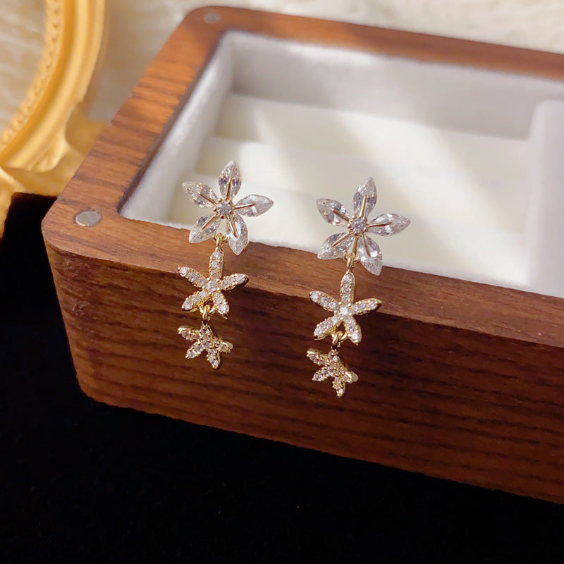 Luxury Full-Zircon Flower Tassel Drop Earrings – Floral Design