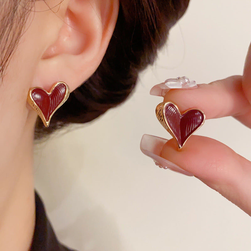 14K Gold-Plated Red Heart Earrings - Vintage Chic Design