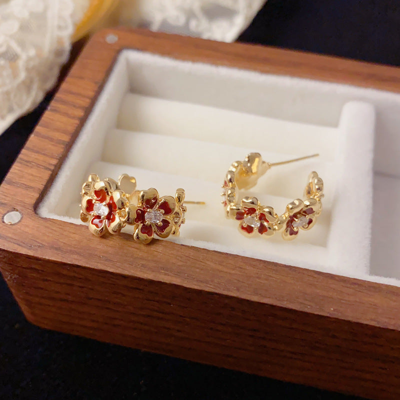 Luxury Enamel Petal C-Hoop Earrings – Elegant Floral Design