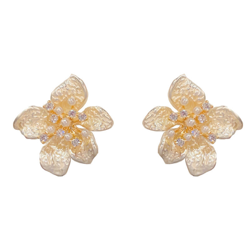 Eaioncol Floral CZ Petal Stud Earrings Gold