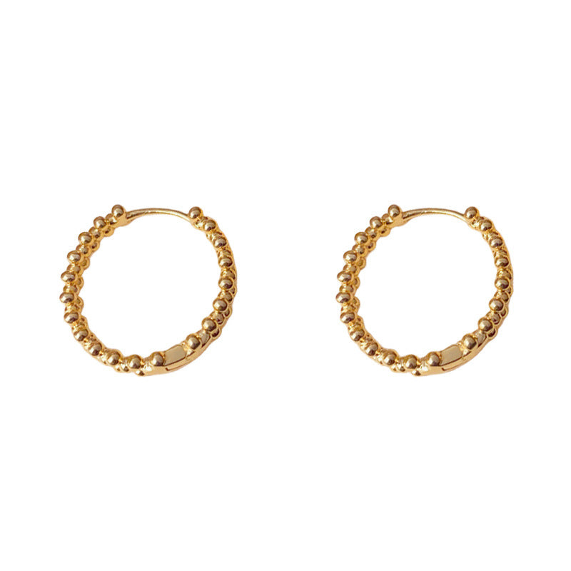 Elegant Metal Bead Round Hoop Earrings – Minimalist Geometric Design