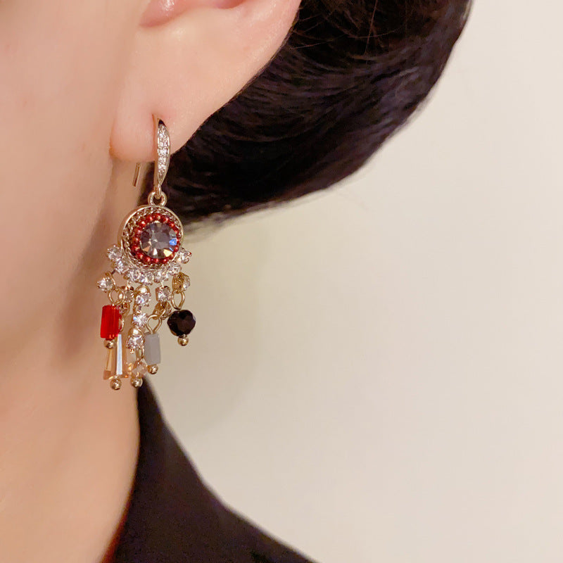 Elegant Zircon Round Tassel Ear Hook Earrings – Geometric Design