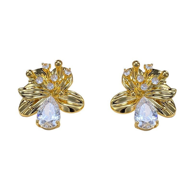 Eaioncol Floral Teardrop CZ Drop Earrings Gold Silver