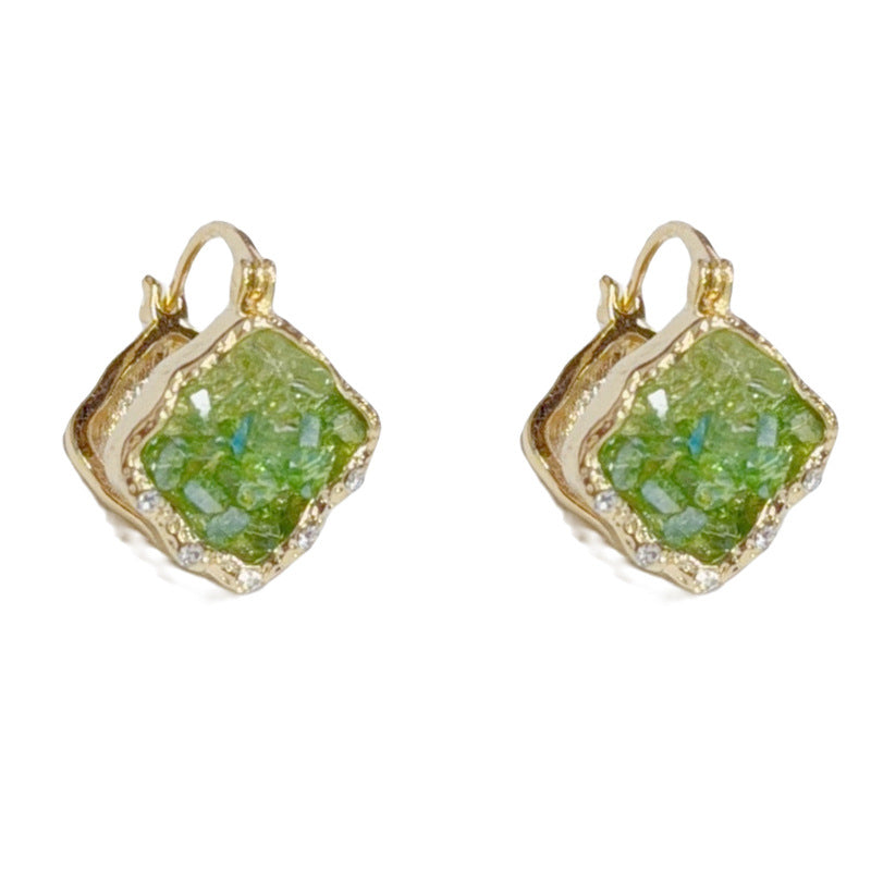 Eaioncol Square Crystal Drop Earrings Green