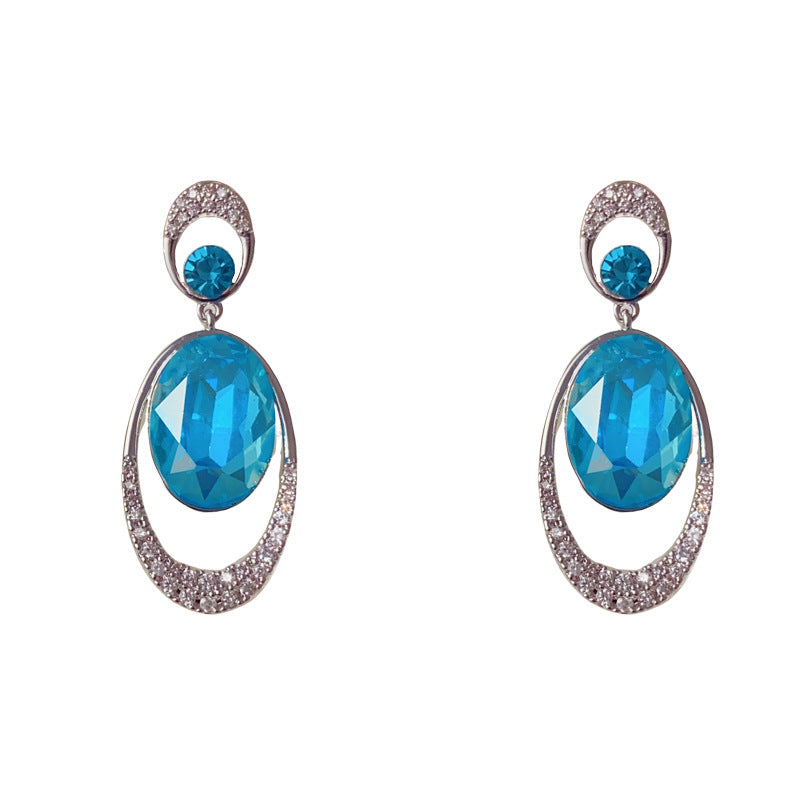 Elegant Zircon Crystal Oval Drop Earrings – Geometric Design