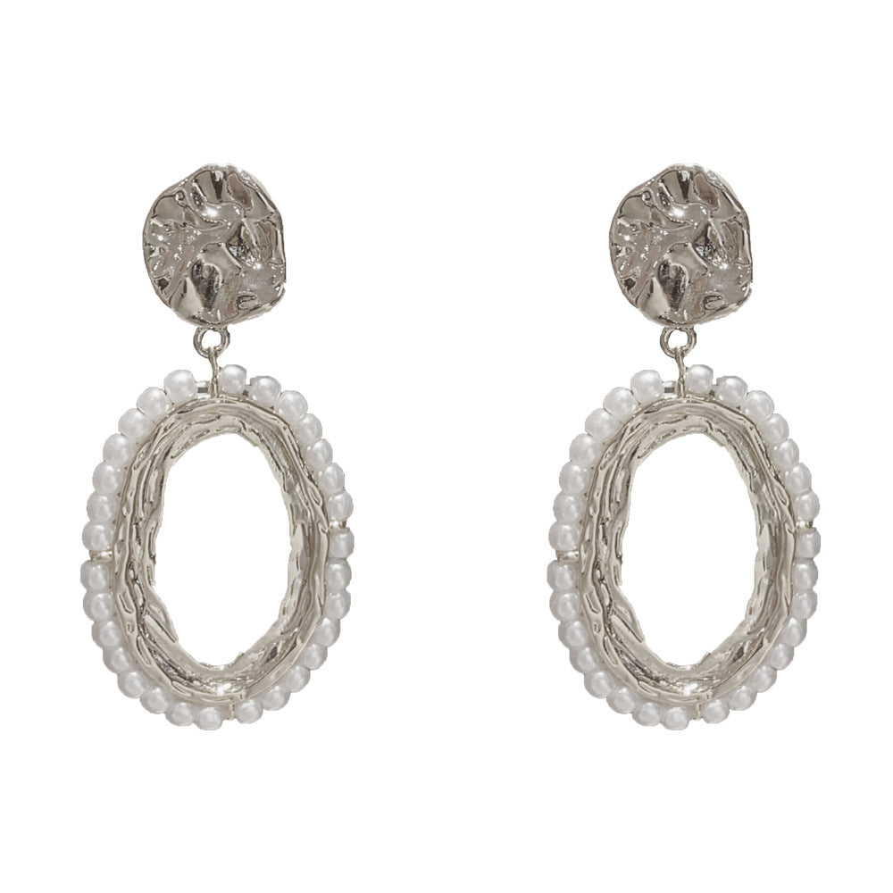 Eaioncol Irregular Oval Pearl Drop Earrings Gold Silver
