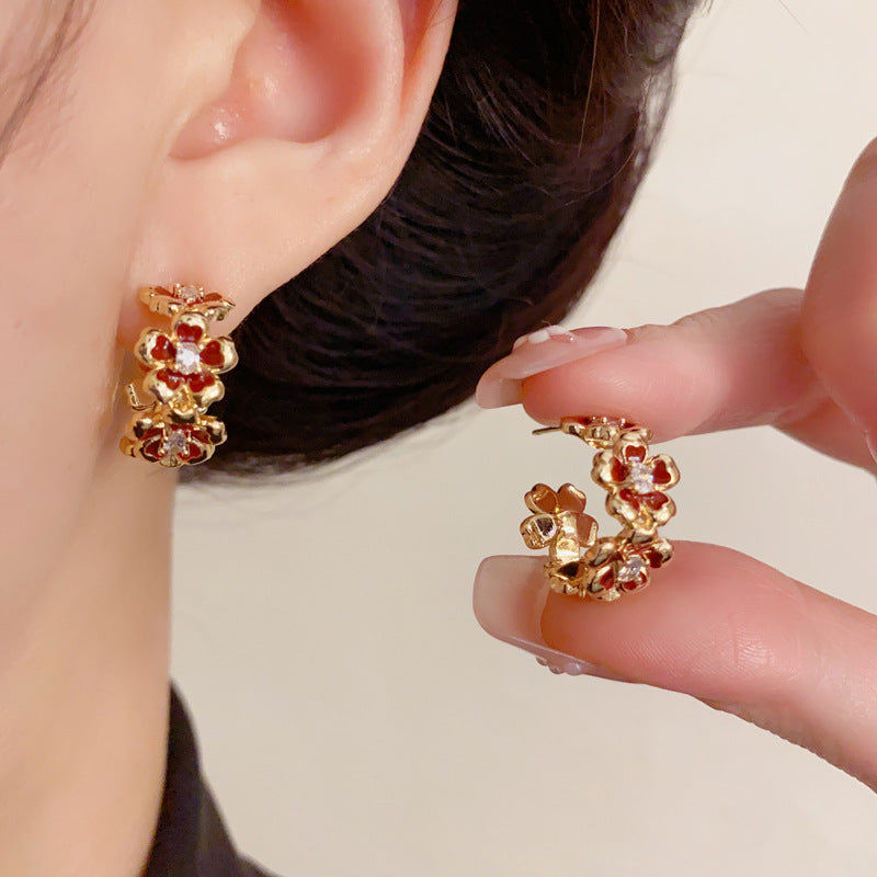 Luxury Enamel Petal C-Hoop Earrings – Elegant Floral Design
