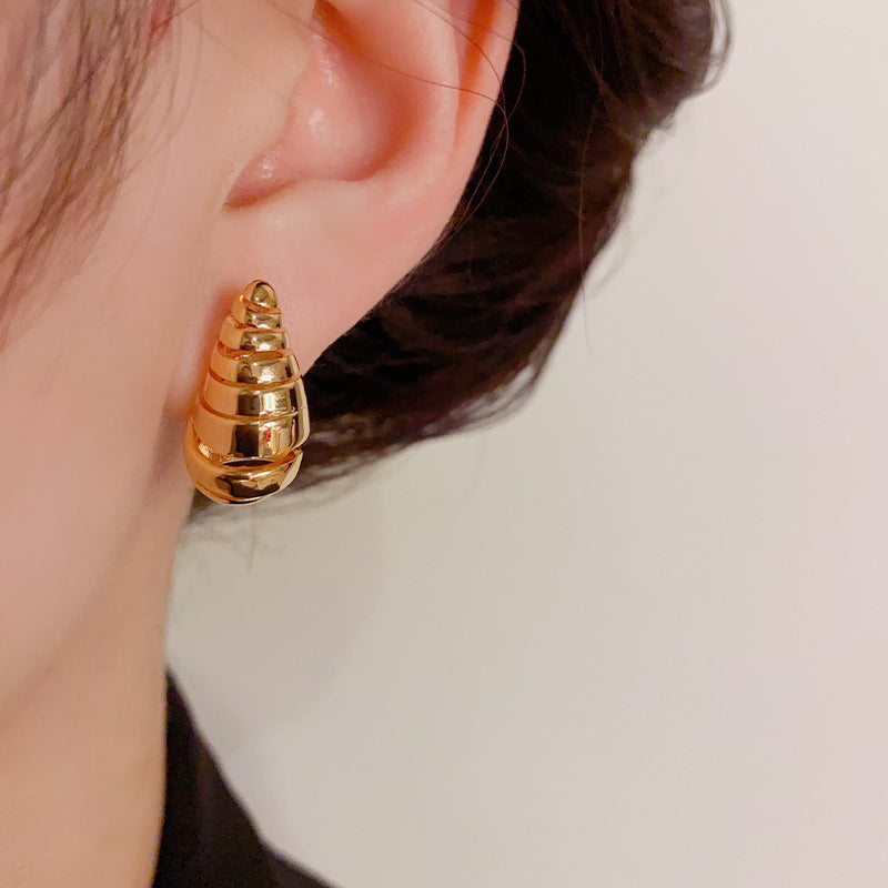 14K Gold-Plated Spiral Cut Waterdrop Earrings - Minimalist Chic Design