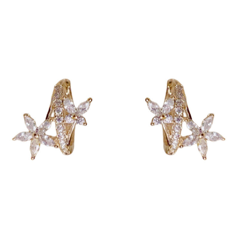 14K Gold Luxury Zircon Butterfly & Flower Earrings – Elegant Design