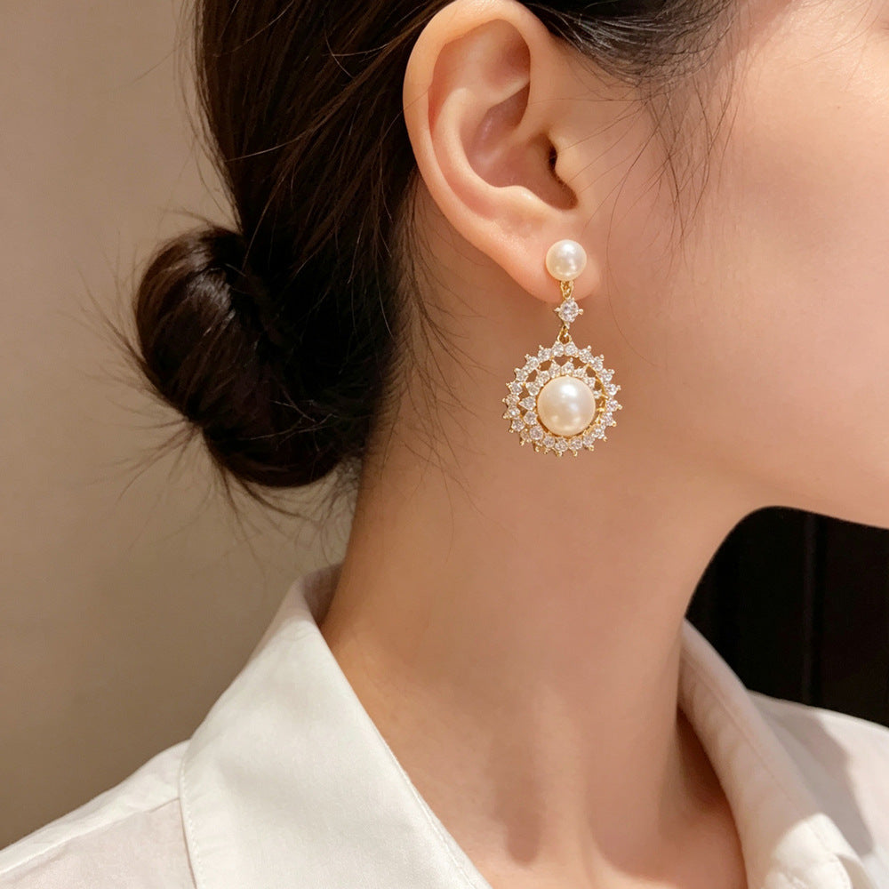 Eaioncol Sunflower CZ Pearl Earrings 14K Gold & Silver Plated