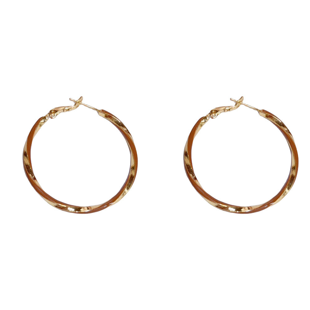 Eaioncol Twisted Coffee Enamel Hoop Earrings 18K Gold
