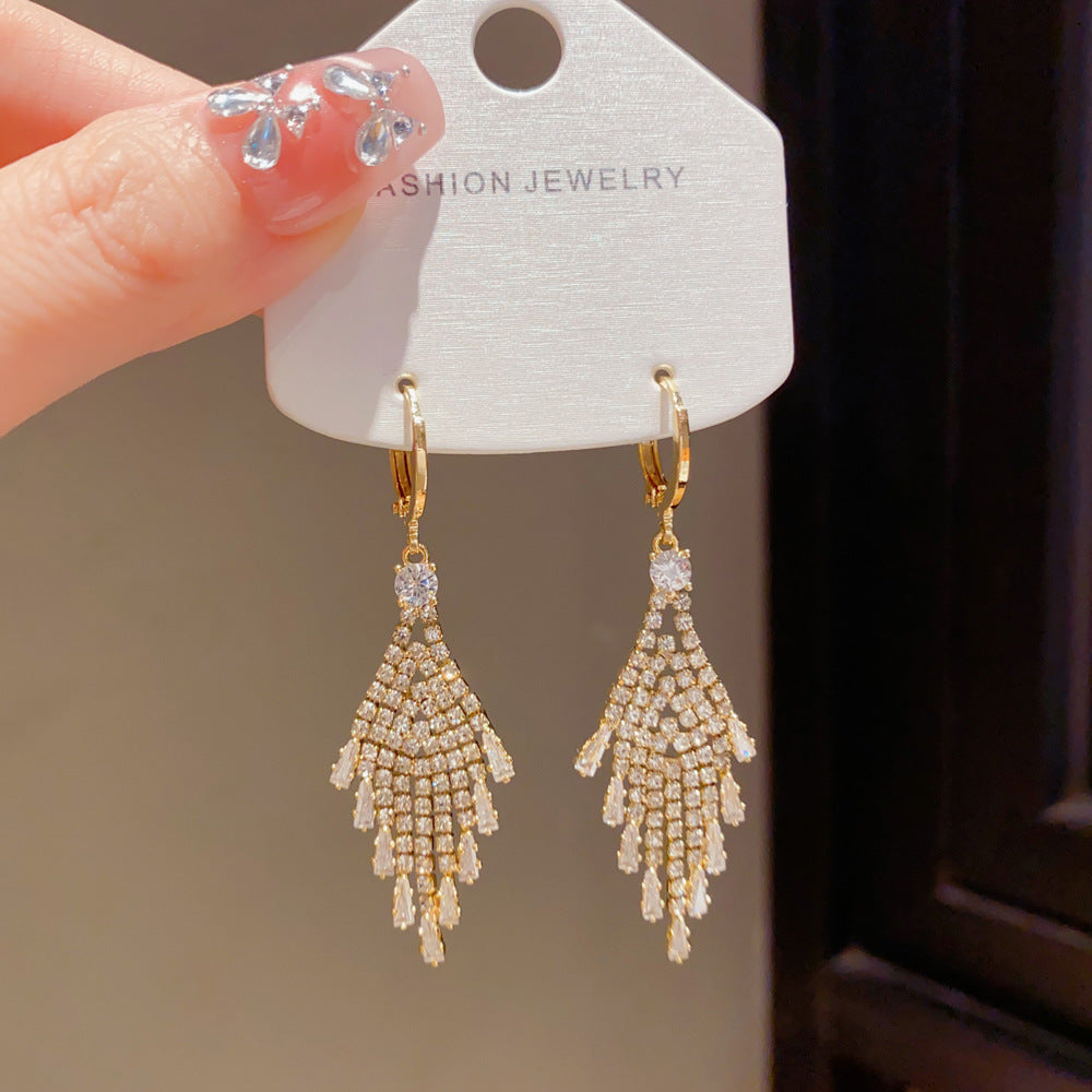 Eaioncol Full CZ Geometric Tassel Drop Earrings Gold
