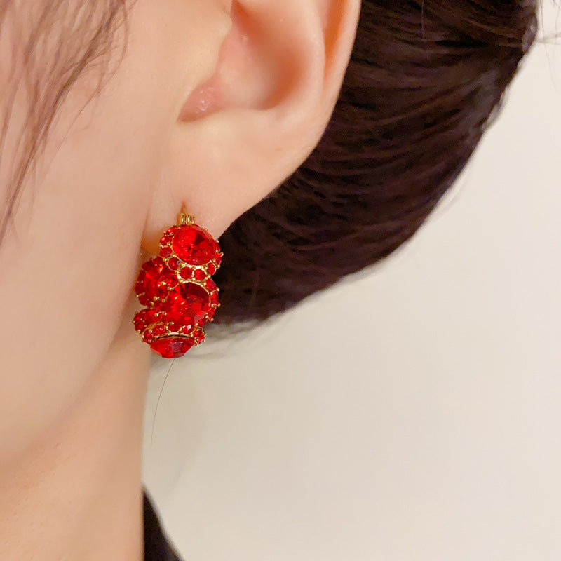 14K Gold-Plated Red Zircon Hoop Earrings - Elegant Minimalist Design