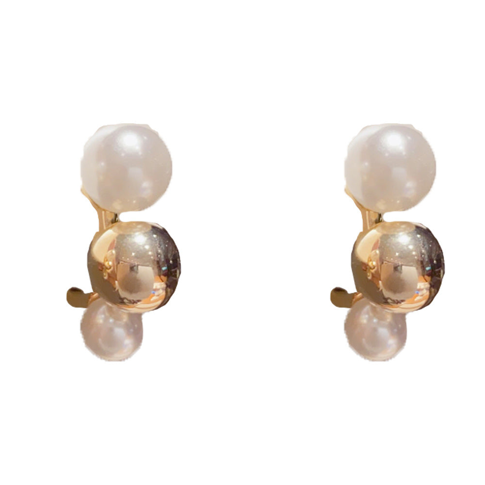 Eaioncol Korean Pearl Ball C Hoop Earrings 14K Gold Plated