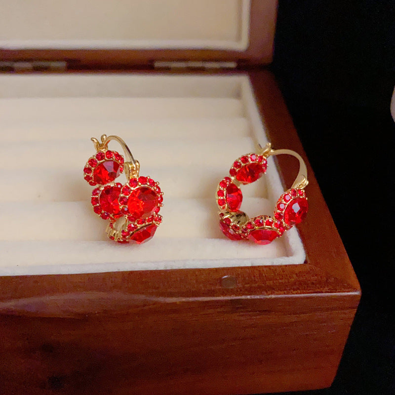 14K Gold-Plated Red Zircon Hoop Earrings - Elegant Minimalist Design