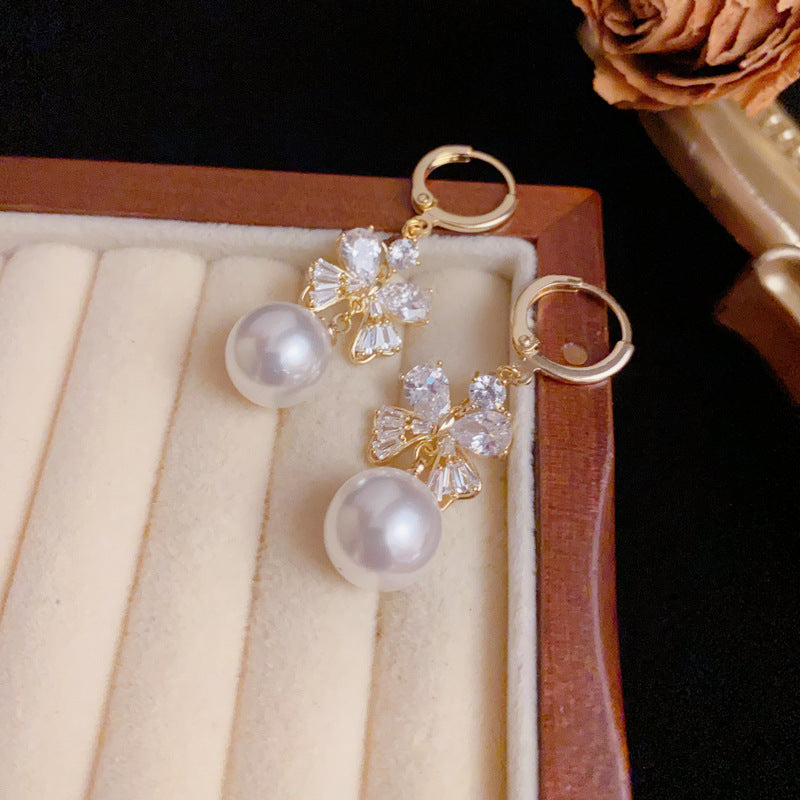 14K Gold Luxury Butterfly & Pearl Tassel Earrings – S925 Silver Needle