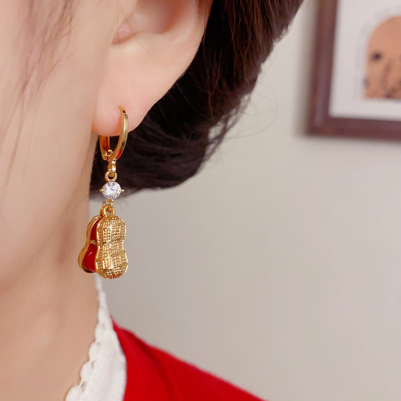 Elegant Red Good Fortune Peanut Stud Earrings – Auspicious Design