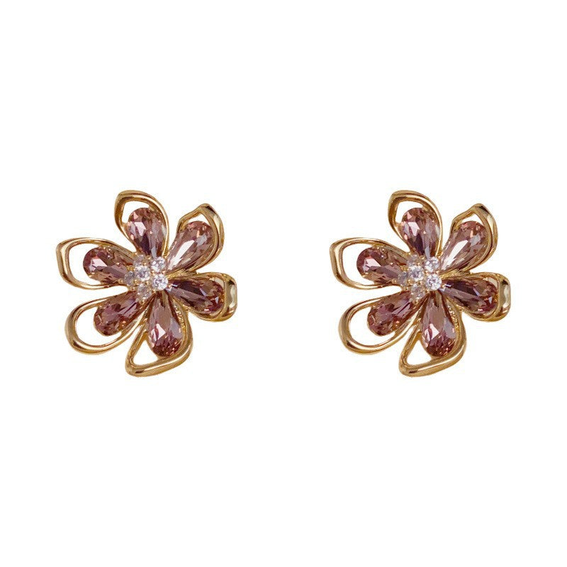 Eaioncol Openwork Petal CZ Stud Earrings Gold