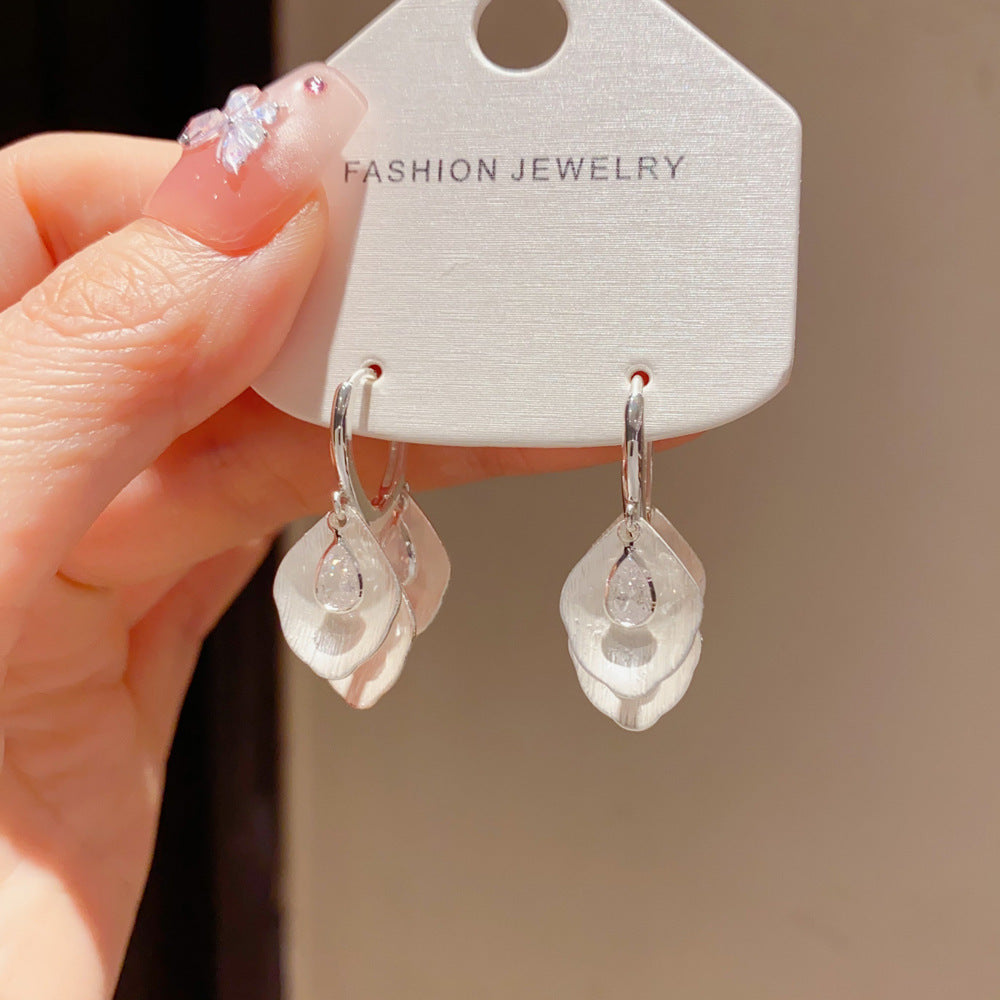 Eaioncol Leaf Tassel Drop Earrings Silver