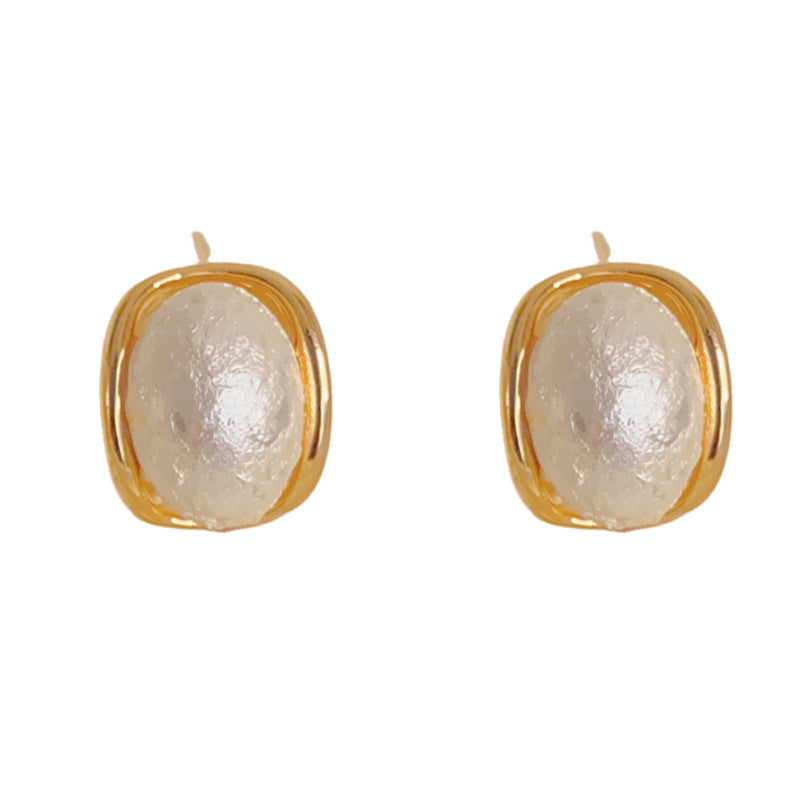 Elegant Cotton Ball Oval Stud Earrings – French Gentle Design