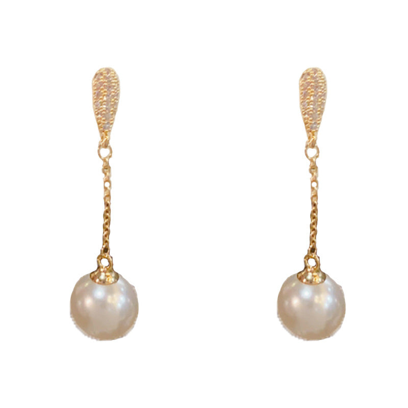 Elegant Zircon Teardrop Pearl Tassel Drop Earrings –Long Fringe Design