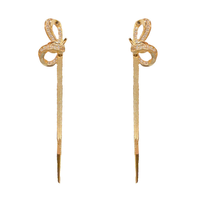 14K Gold-Plated Diamond Butterfly Long Tassel Earrings-Chic & Elegant