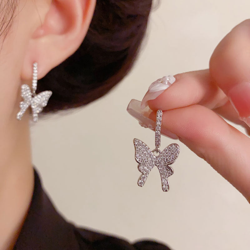 Luxury Full-Zircon Butterfly Drop Earrings – Animal Design