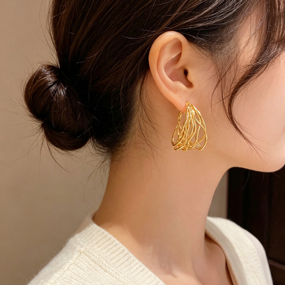 Eaioncol Geometric Line Hoop Earrings Gold Silver