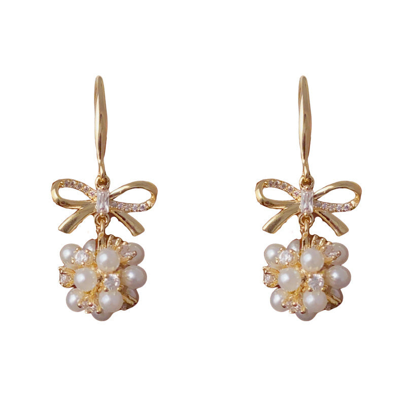 Luxury Pearl Bow Ball Tassel Drop Earrings – Elegant Design