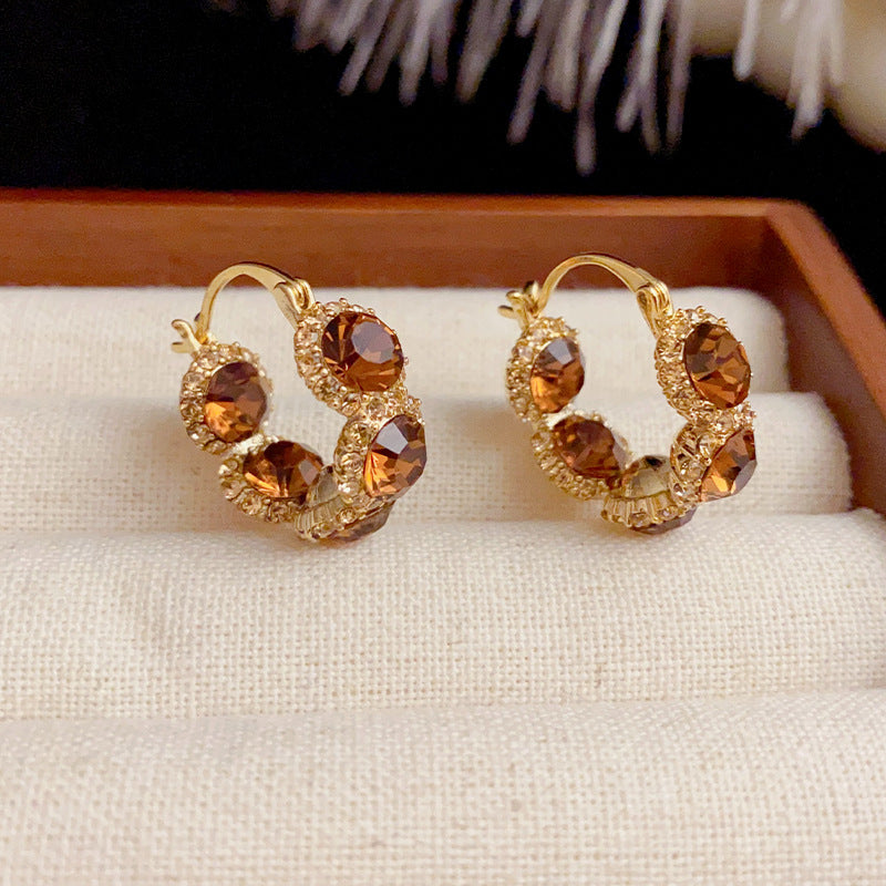 14K Gold-Plated Zircon Circle Earrings - French Vintage Chic for Women