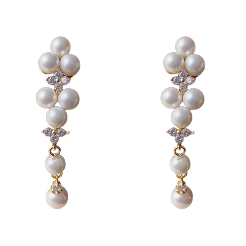Elegant Zircon Pearl Tassel Drop Earrings – Gentle Long Fringe Design