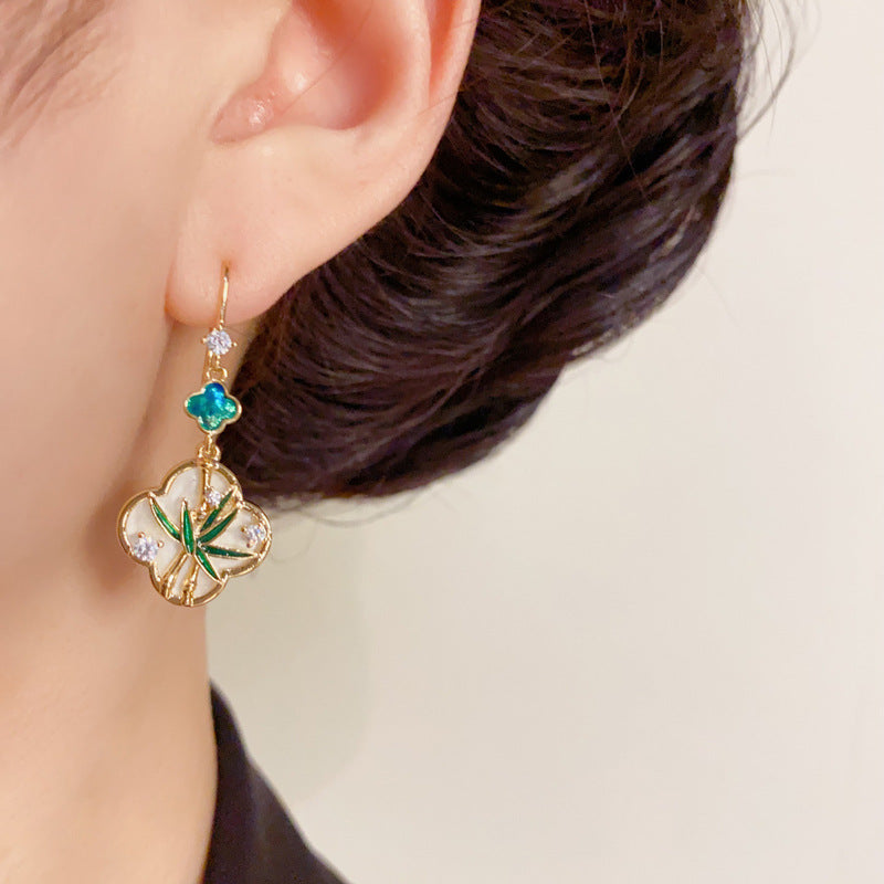 Luxury Bamboo Leaf Four-Leaf Flower Ear Hook Earrings – Elegant Design