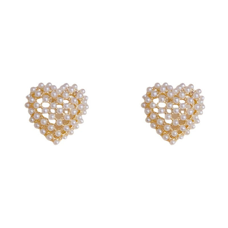 Eaioncol Openwork Heart Pearl Stud Earrings 14K Gold Plated