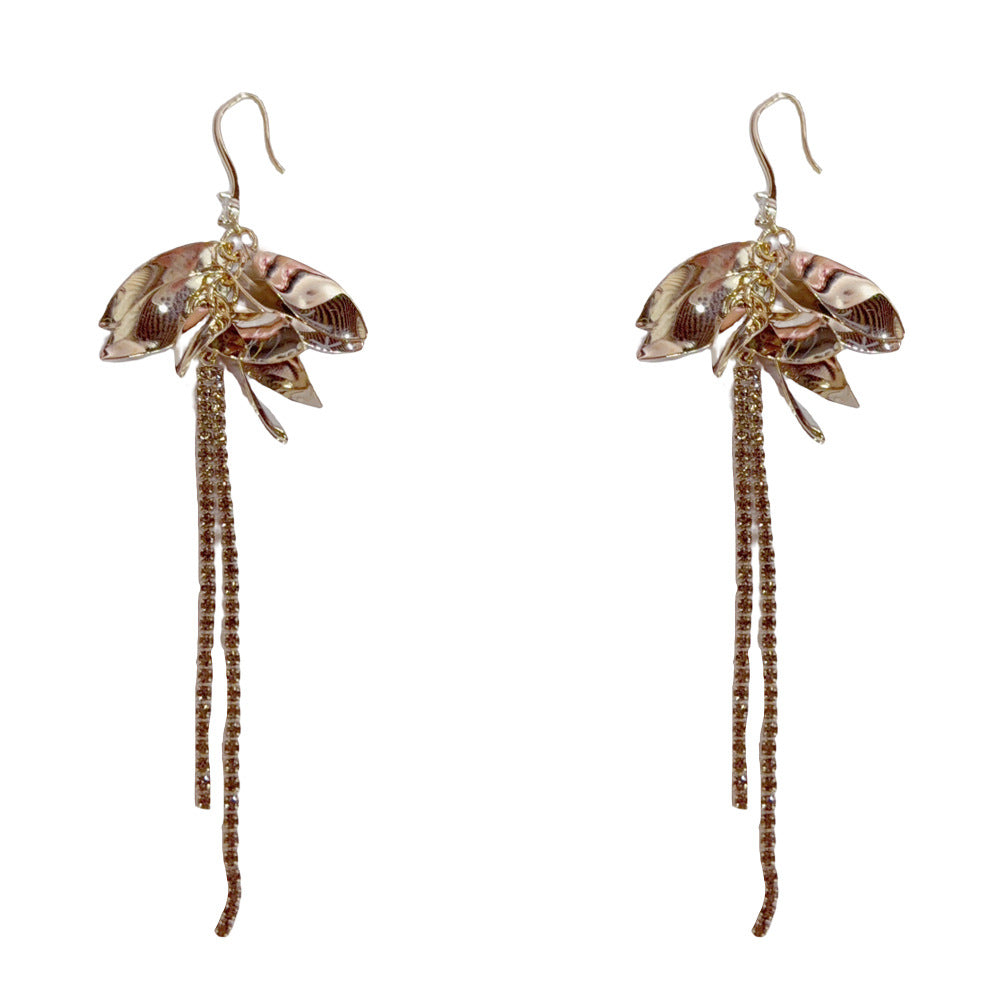 Eaioncol Leaf Tassel Drop Earrings Coffee Gold