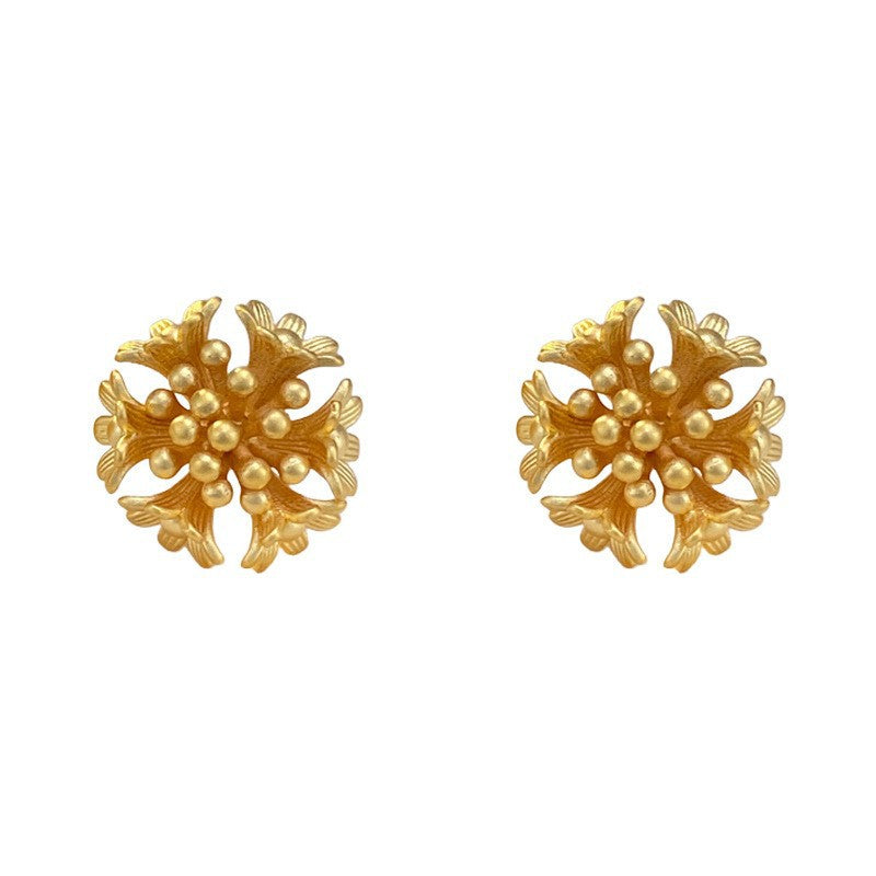 Eaioncol Matte Gold Flower Stud Earrings 14K Gold Plated