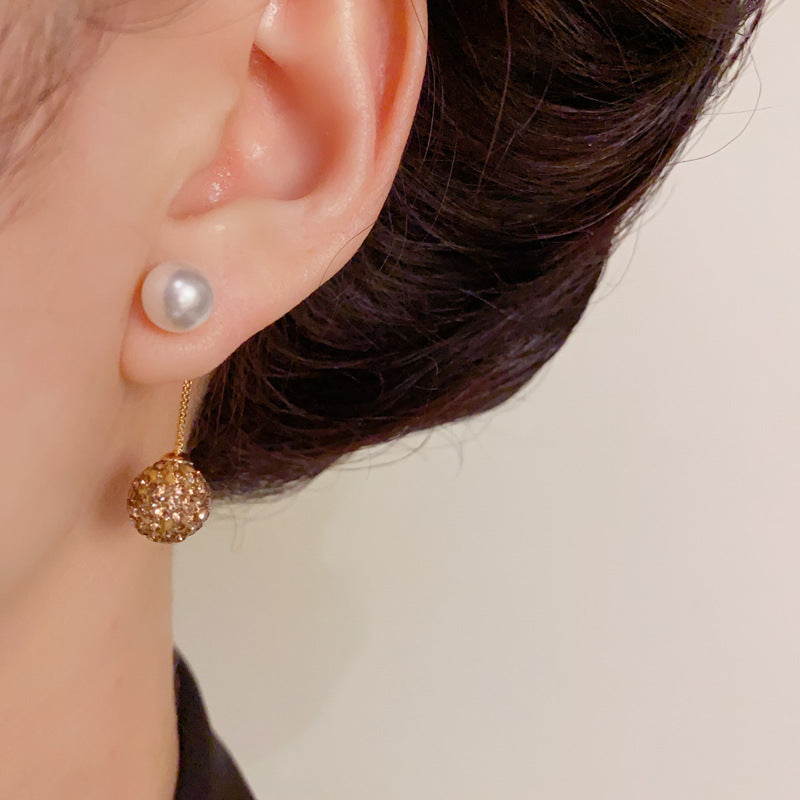 Luxury Pearl Dual-Wear Zircon Sphere Drop Earrings – Geometric Design